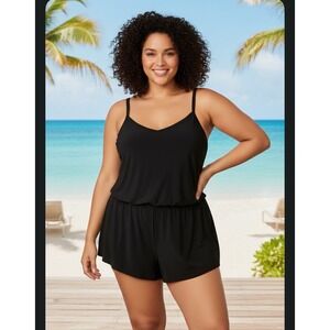 Black Size 24 Women's Swim Romper One Piece Swimsuit -full coverage Shade & Shor